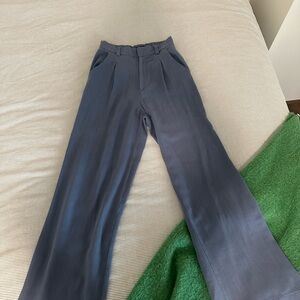 Blue Linen Wide Leg Trousers